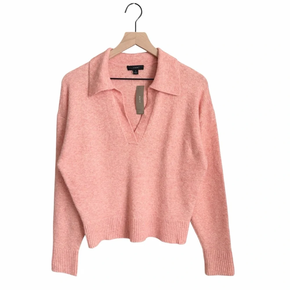 J. Crew Collared V-Neck Sweater in Supersoft Yarn Coral Pink Size Small NWT